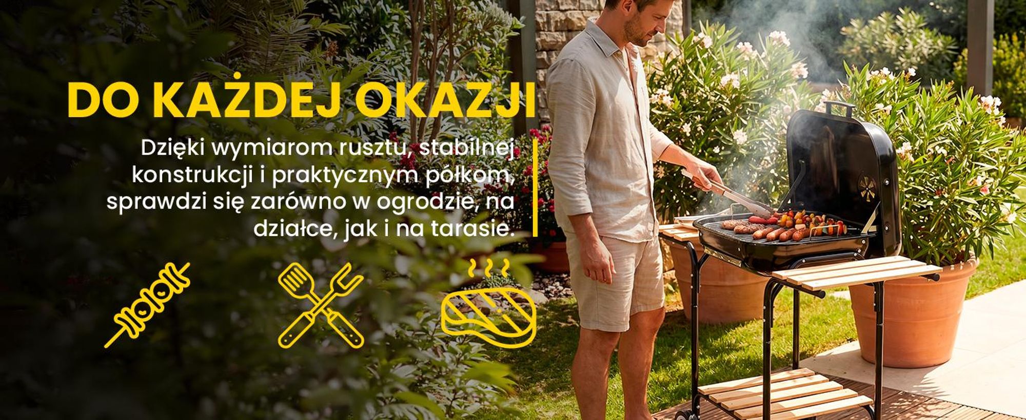 Grill węglowy z dwiema półkami i pokrywą w kolorze czarnym