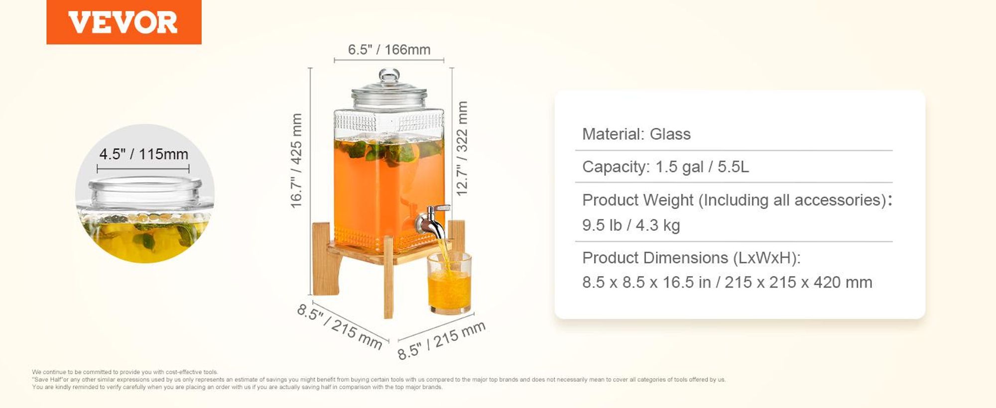 VEVOR Getränkespender, 11,4 Liter Getränkespender für Partys, Kunststoff-Saftspender mit Auslauf und Deckel, Eistee-Limonade-Saft-Wasserspender, für Restaurants, Hotels, Partys, 2er-Pack, 1.5 Gallonen