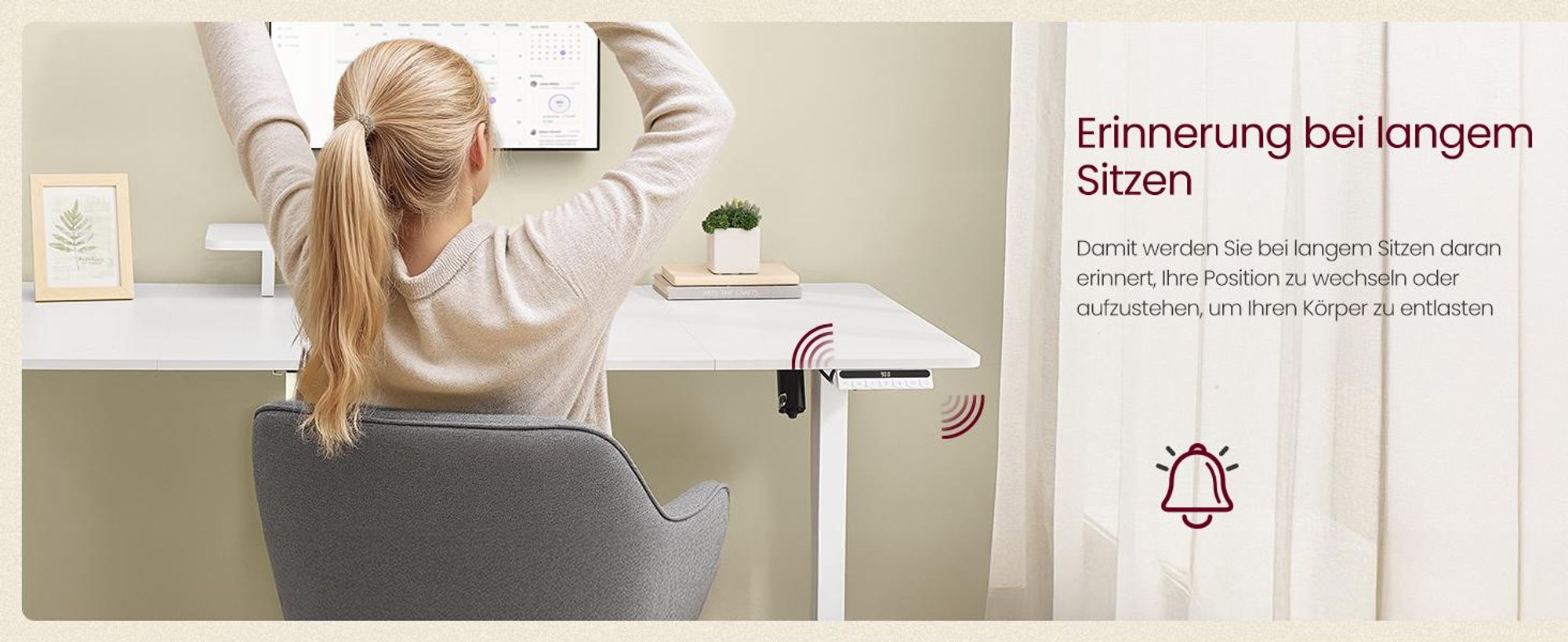VASAGLE Höhenverstellbarer Schreibtisch, 160 cm, USB-C-Anschluss, Erinnerung bei langem Sitzen, flexibel montierbarer Monitorständer