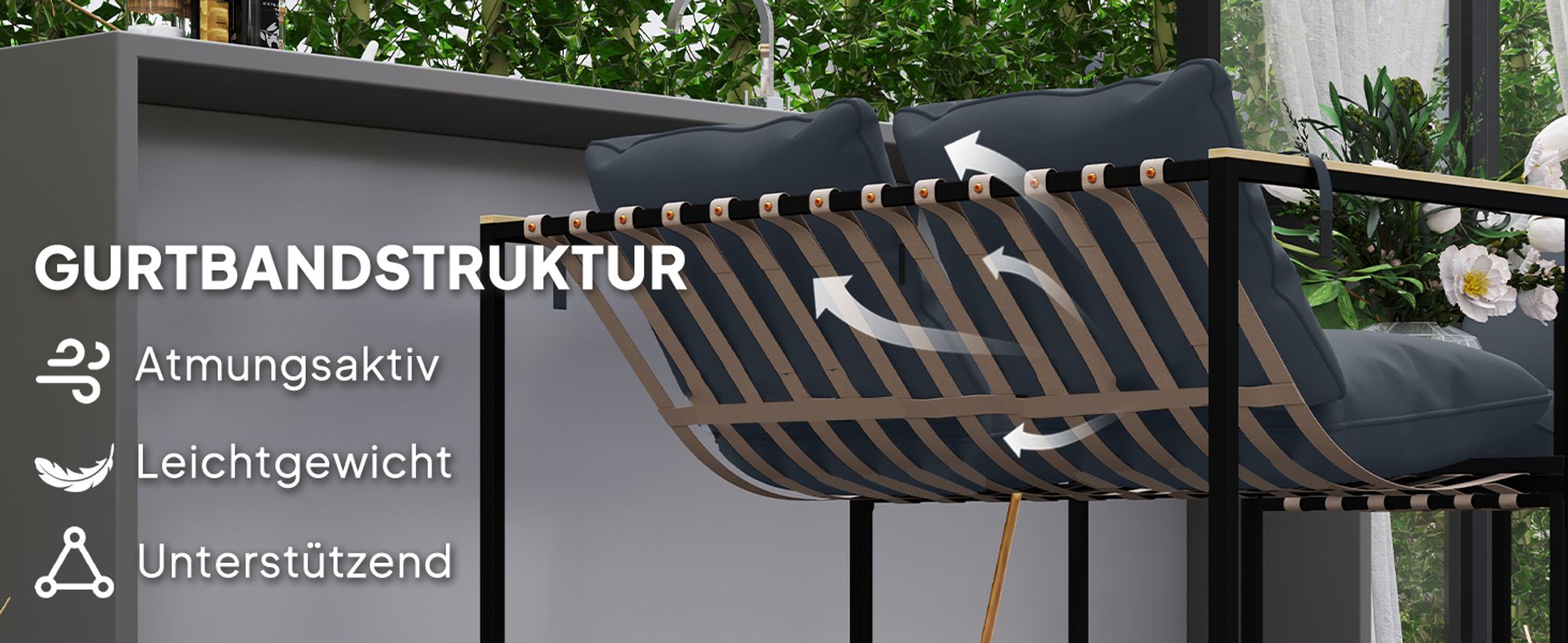 Outsunny Stahl Gartenmöbel Set 4 Personen Balkonmöbel-Set mit 2er Sofa Grau