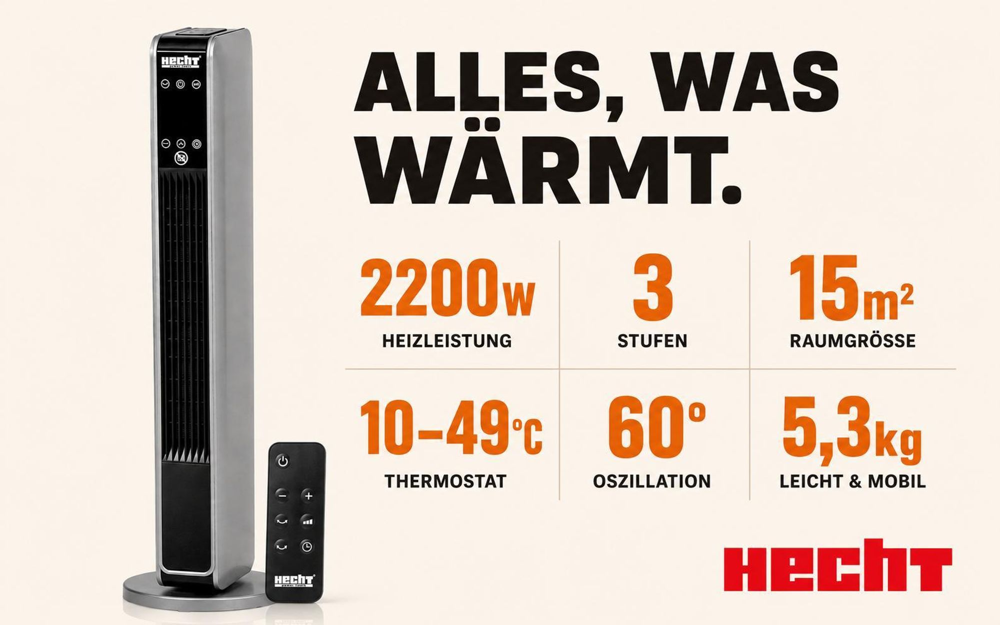 Ventilator 2in1 Keramik Heizlüfter Elektro HCEHT 3611 | 2200 W | Touchscreen und Thermostat