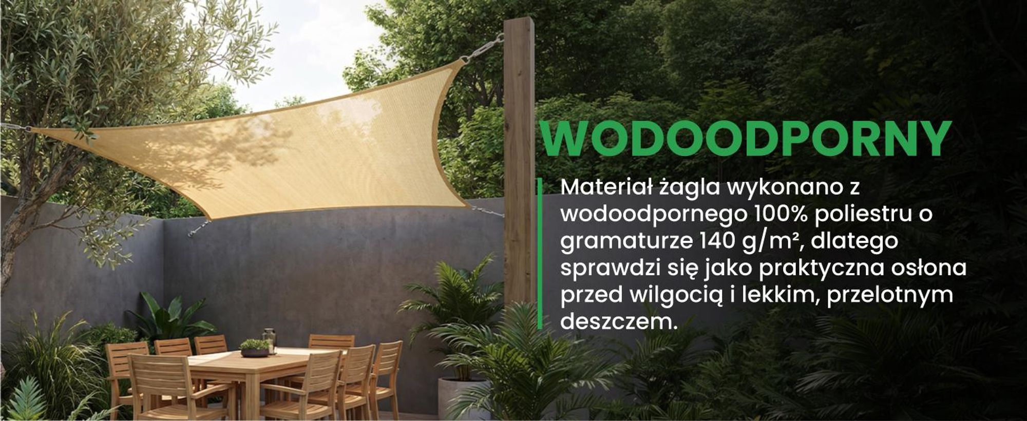 Żagiel przeciwsłoneczny prostokątny 4x5m ogrodowy na taras balkon beżowy wodoodporny