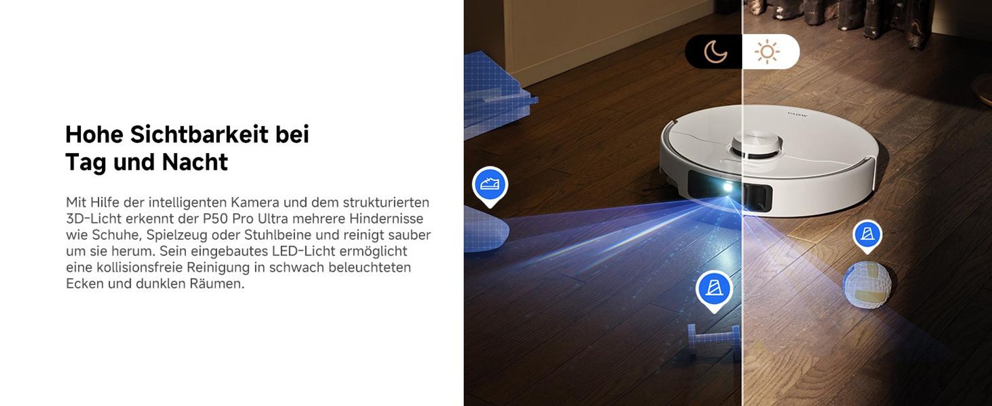 MOVA P50 Pro Ultra Saugroboter 19.000 Pa, Mopp 75 °C, LDS, AI+LED Hindernisvermeidung + Reinigungsflüssigkeit