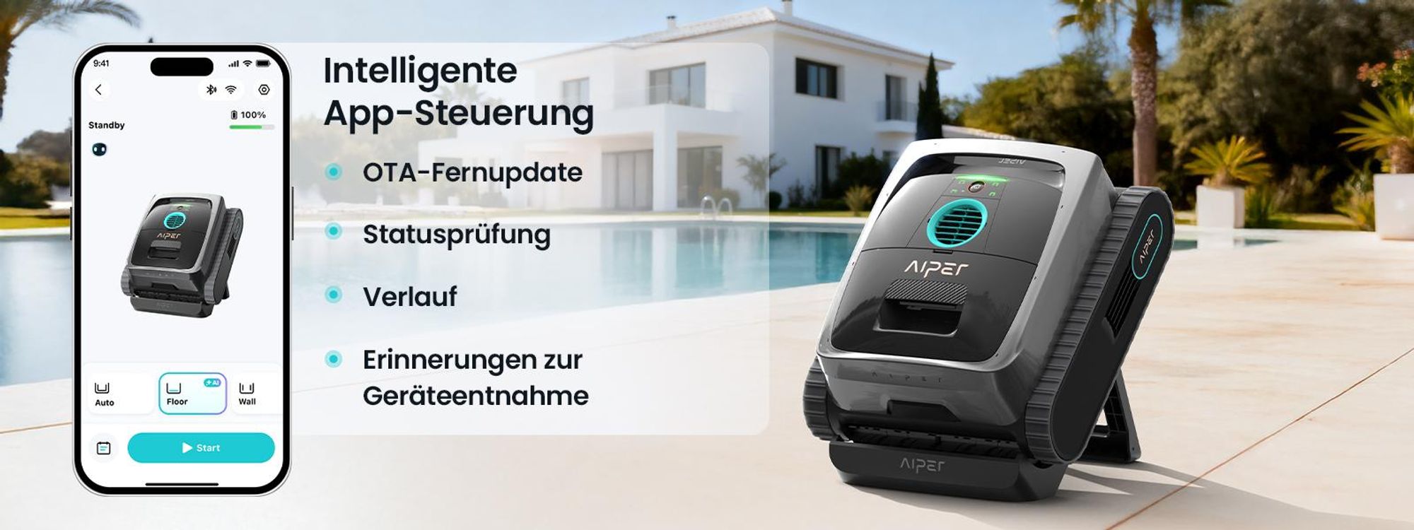 AIPER Scuba V3 (Neu 2026) Kabelloser Poolroboter mit KI, Boden- & Wandreinigung, App-Steuerung