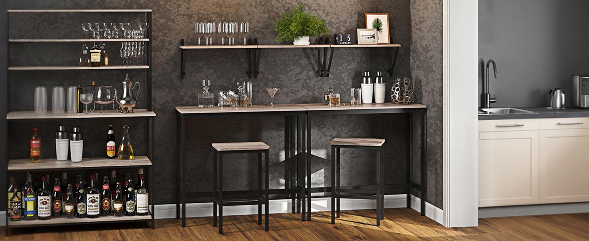 VASAGLE stehtische, bistrotische, Bartisch-Set/Bartisch mit Barhocker-Set,für Esszimmer, Küche