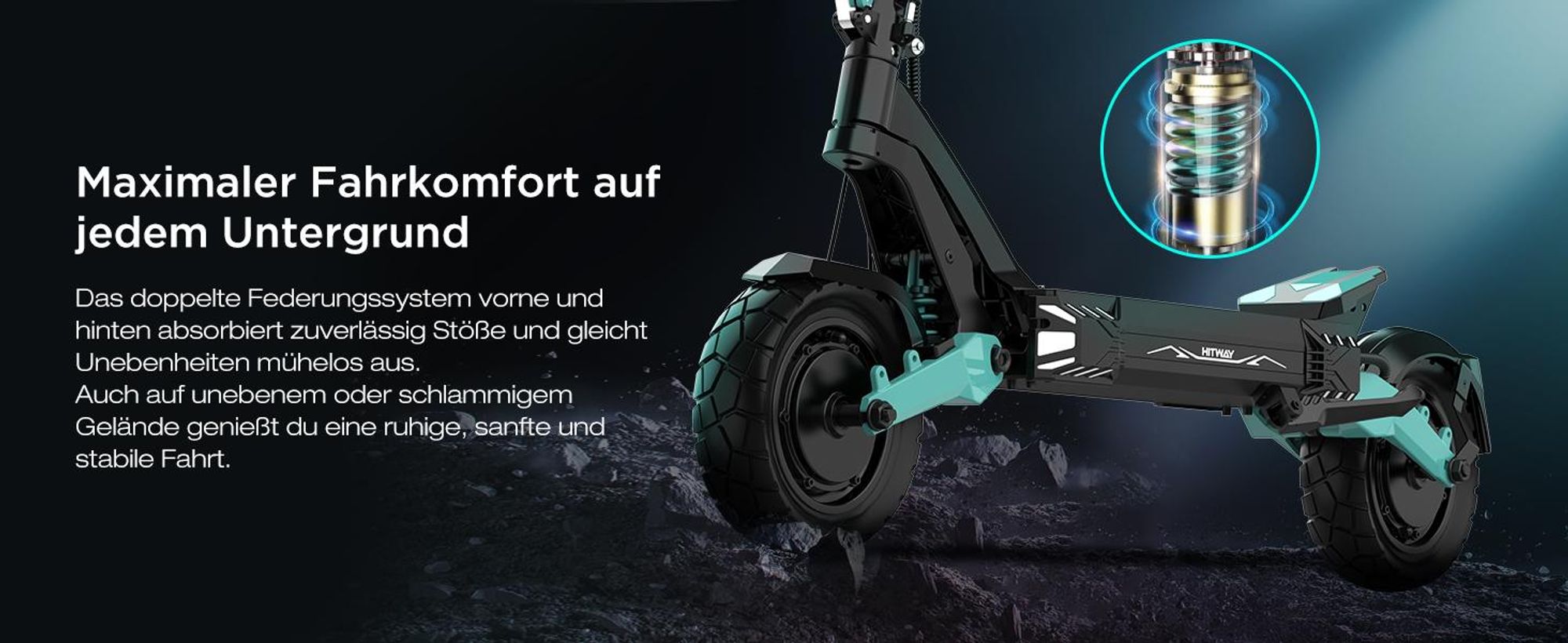 HITWAY H11 E-Scooter mit ABE, Elektroscooter mit 250W*2 Motor Spitze 1800*2, bis zu 100 km, 52V 23,4Ah, App & NFC, 10 " Offroad Luftreifen, IPX6