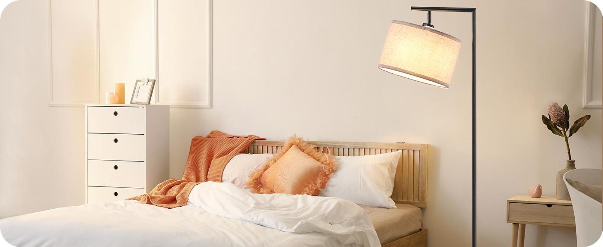 EDISHINE Stehlampe Bogenlampe Wohnzimmer mit LED-Glühbirne, mit Leinenschirm verstellen, Standleuchte Schwarz