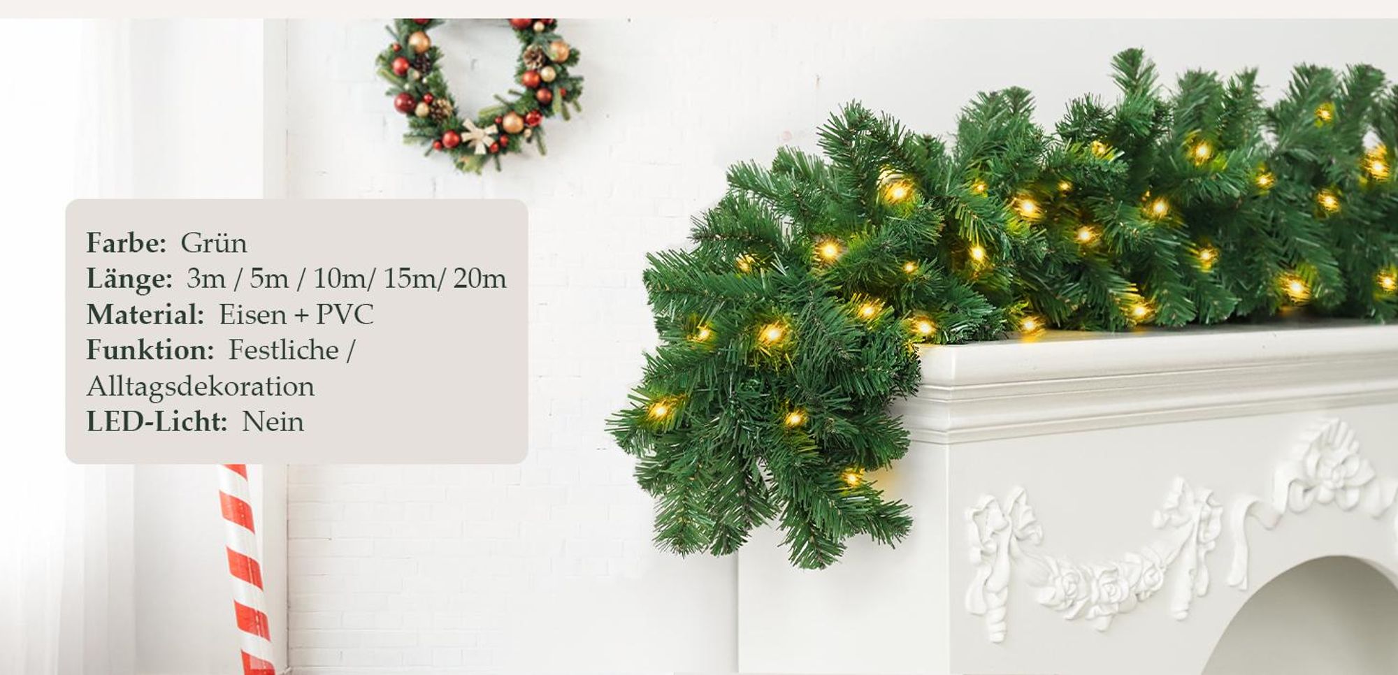 Salcar 5m Weihnachtsgirlande mit Beleuchtung Tannengirlande Beleuchtet Weihnachtsdeko mit 200 LEDs