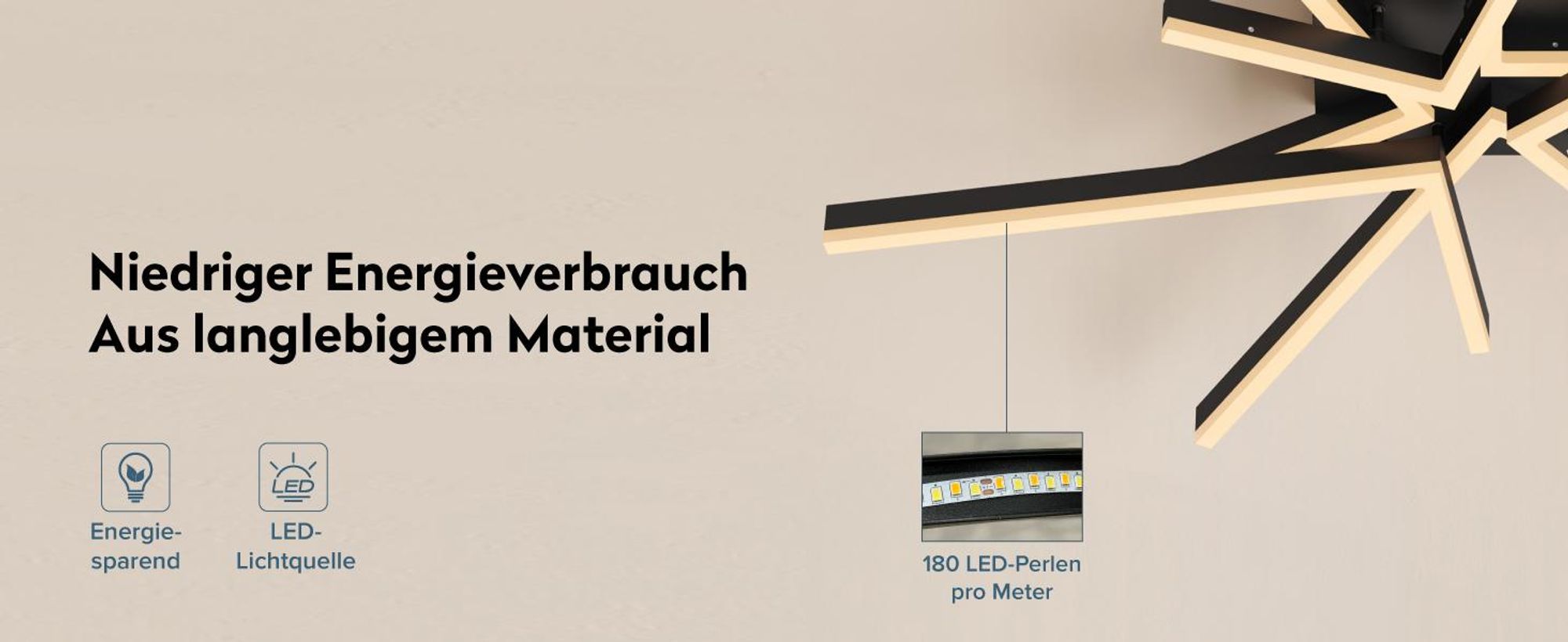 doporro LED Deckenleuchte 72W, 80 cm Deckenlampe für Wohnzimmer oder Küche, einstellbare Farbtemperatur 3000K/4200K/6400K, Sandschwarz Alivetta25038