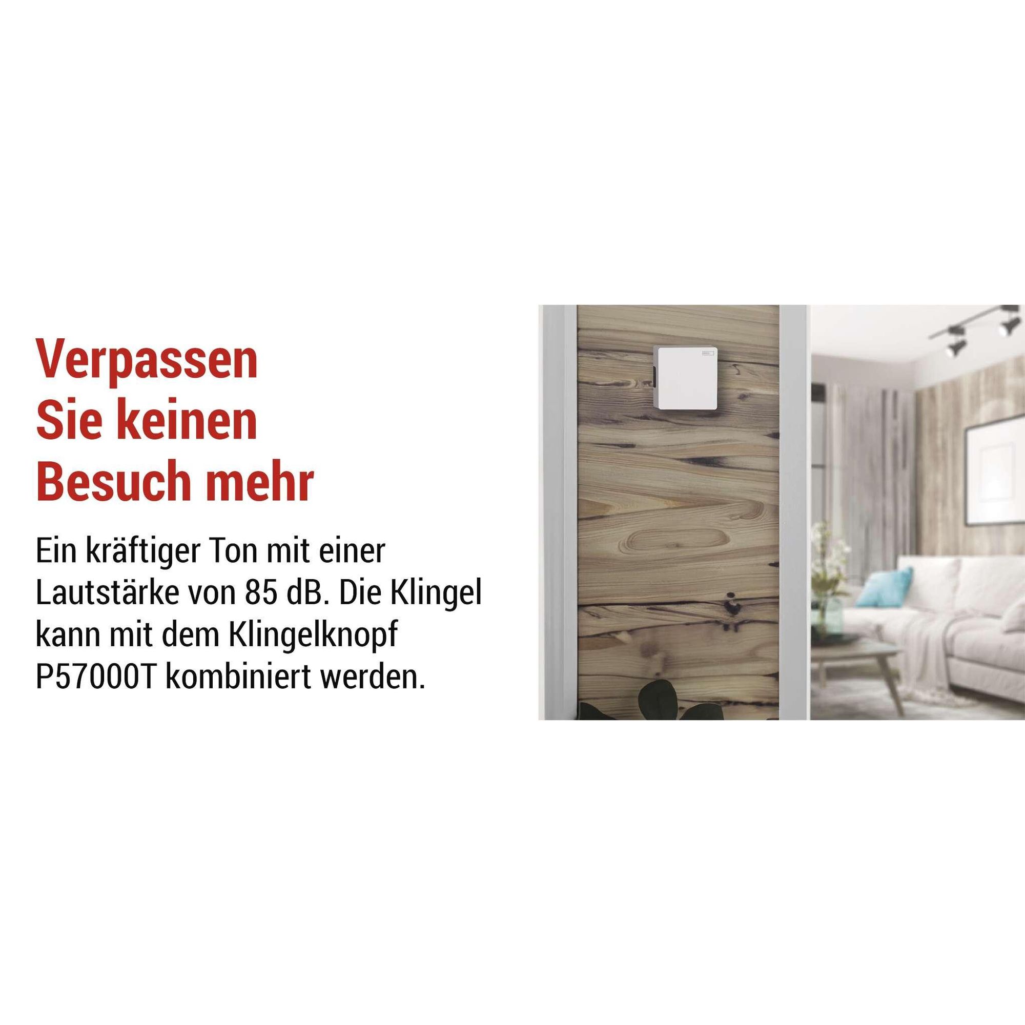 EMOS 2-Draht Türklingel mit Dual-Stromversorgung, 1 Melodie Ding-Dong, Lautstärke 85dB, drahtgebunden, zur Wandmontage, quadratisch, P57101