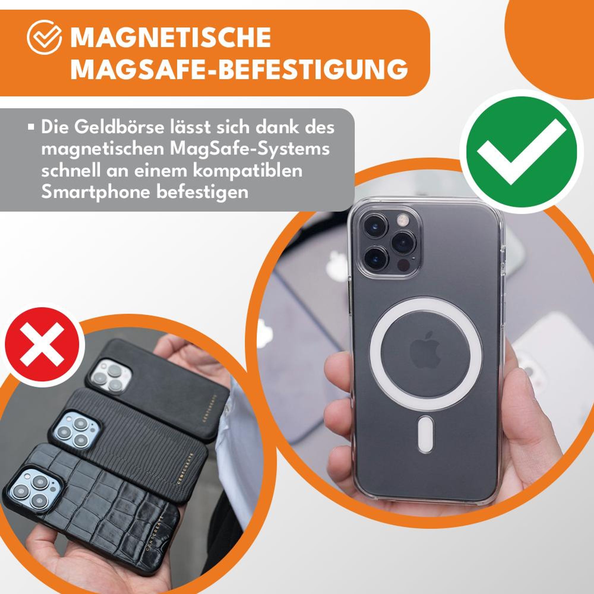 KRUMAD Wallet Kartenhalter, Kartenhalter für Handy, Magnet Wallet Slim, Kartenhalter mit 13 Magneten, Kartenetui, Mini Portemonnaie, Schwarz