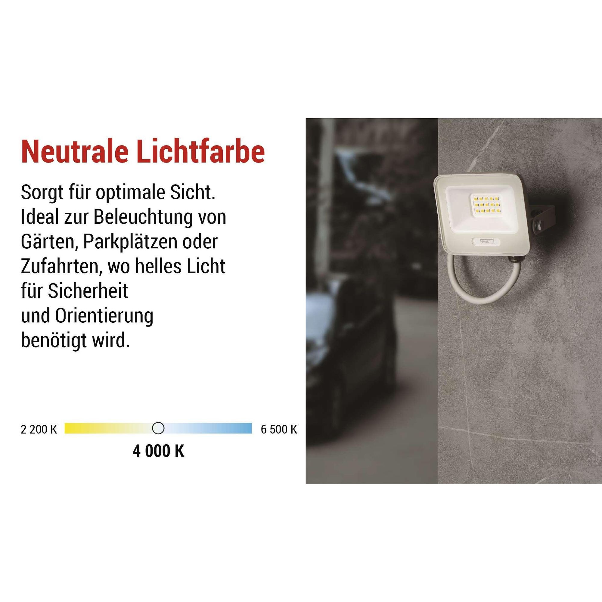 EMOS LED Aluminium-Strahler GLARO 10W, IP65 Wasserdicht für Feuchtraum/Außen, superhell 1000lm, Neutralweiß 4000K, 20cm Gummi-Kabel, Weiß, ZS2214W