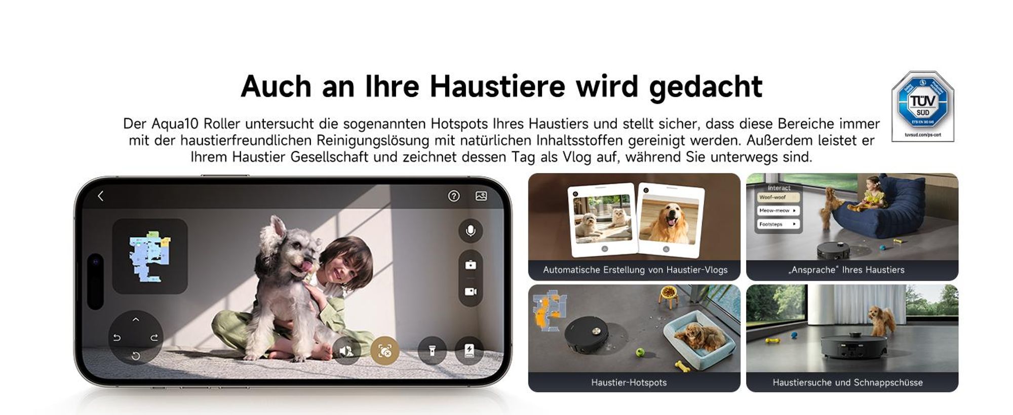 Dreame Aqua10 Roller Staubsauger Roboter mit Wischfunktion,30kPa Saugkraft,KI-Navigation,Heißwasserwaschen,Heißlufttrocknung,0 Tangle,Selbstreinigung