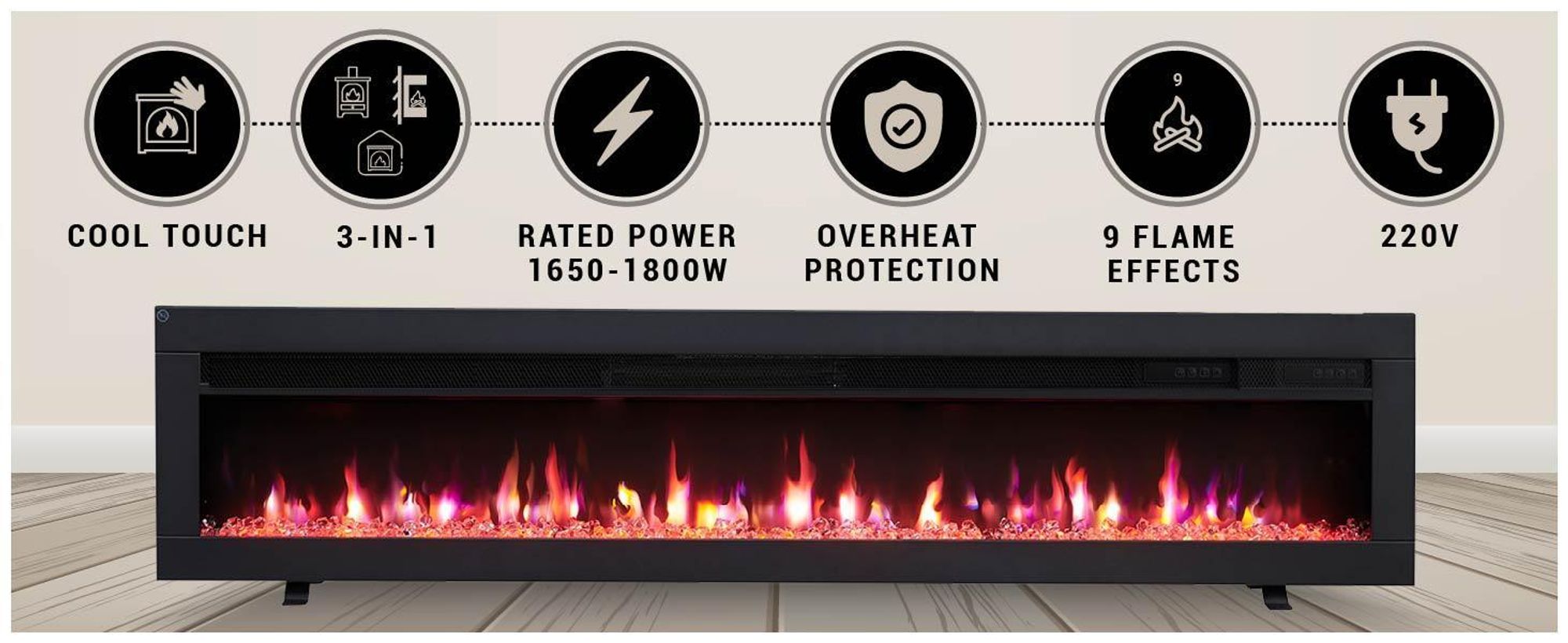 Elektrický krb, vestavný krb BALDERIA Agnes 60 – výkon až 1800 W, černý