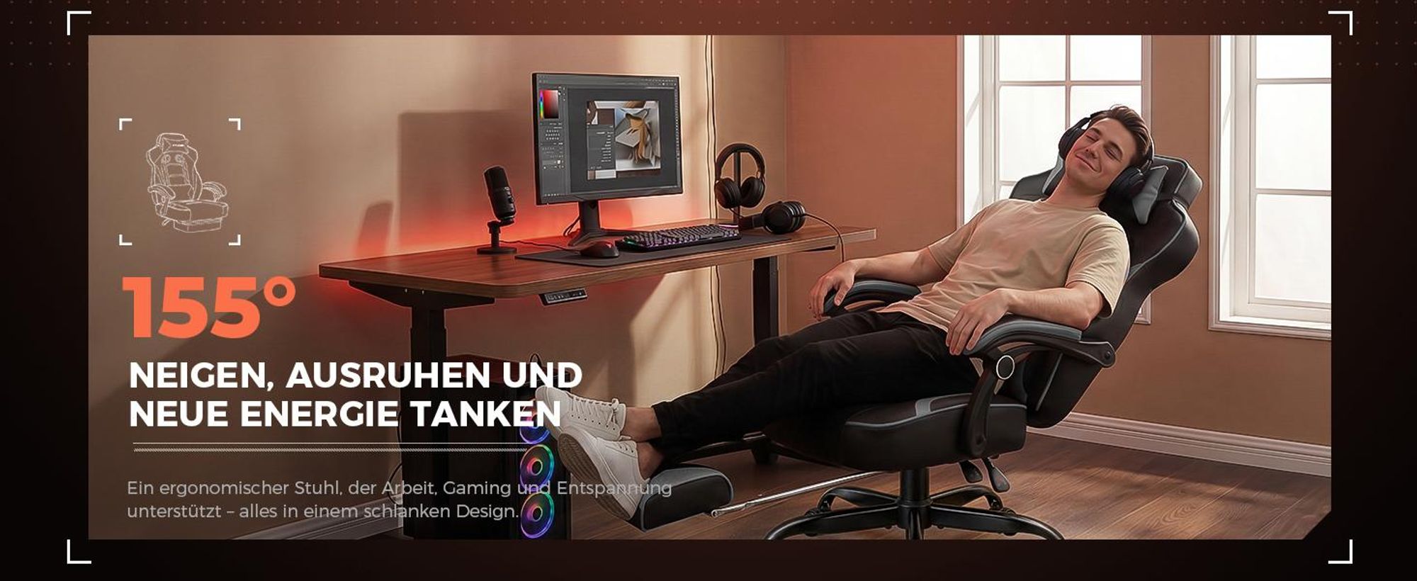 GTPLAYER Gaming Stuhl mit Fußstütze, Ergonomischer Bürostuhl 150kg, Gaming Sessel mit Lendenwirbelstütze Kopfstütze, Höhenverstellbarer Computerstuhl