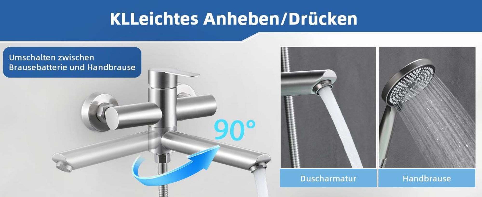 ZMH Wannenarmatur mit 3 Funktionen Handbrause  Badewannenarmatur Nickel Klassisch Set Amaturen Wasserhahn für Badewanne Bad