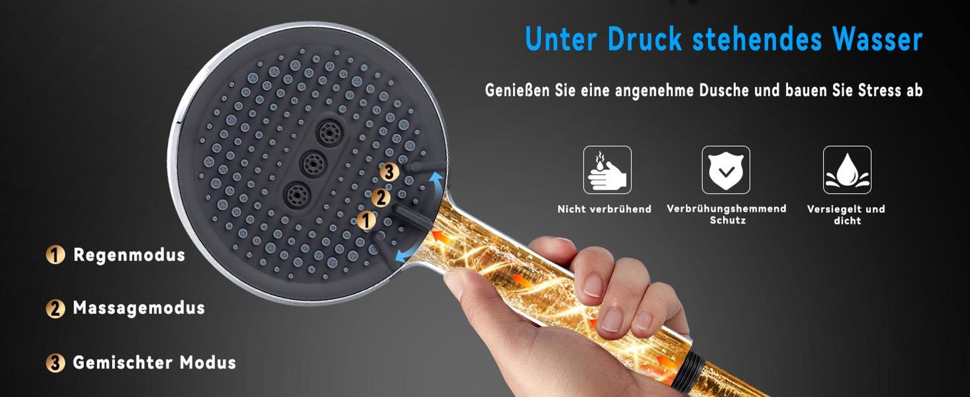 Duschsystem mit Thermostat Regendusche Duschset Brausegarnitur Duscharmatur Thermostat 40℃ mit Versteckter Wasserauslauf Duschstange inkl. Verstellbar Handbrause Regenbrause Duschstange