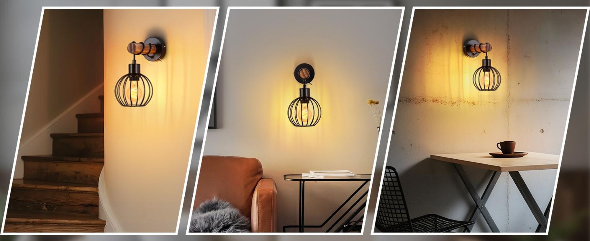 ZMH Wandleuchte Schwarz Vintage Wandlampe Holz mit Schalter Wandbeleuchtung im industrial E27 Wandstrahler Metall Retro Bettlampe Ohne Leuchtmittel