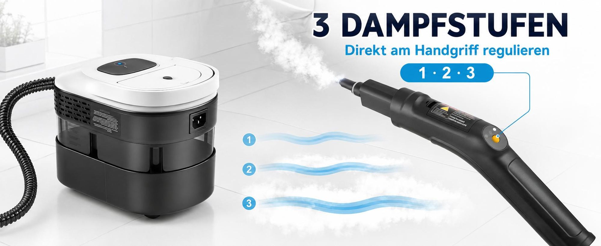 2500W Hand Dampfreiniger für alles mit 15 Zubehör, 4.5bar Dampfdruck 1,6L Tank,Mehrzweck-Dampfgarer, Tragbarer Steam Cleaner für Fenster, Küche, Boden