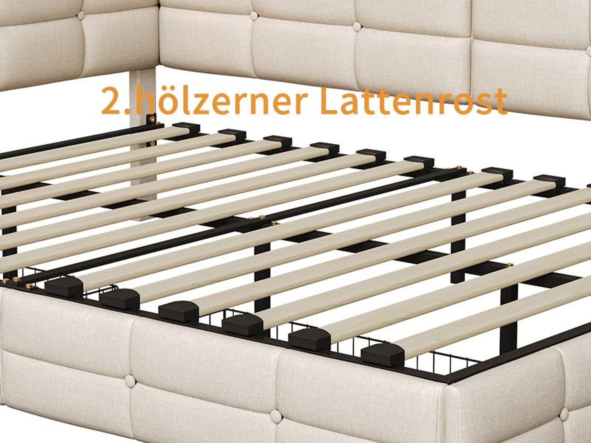 INONEFT Polsterbett Doppelbett 140×190cm,Tagesbett mit LED und USB/C,L-förmiges Holz-Plattformbett mit 2 Schubladen und Lattenrost,Leinen, Beige
