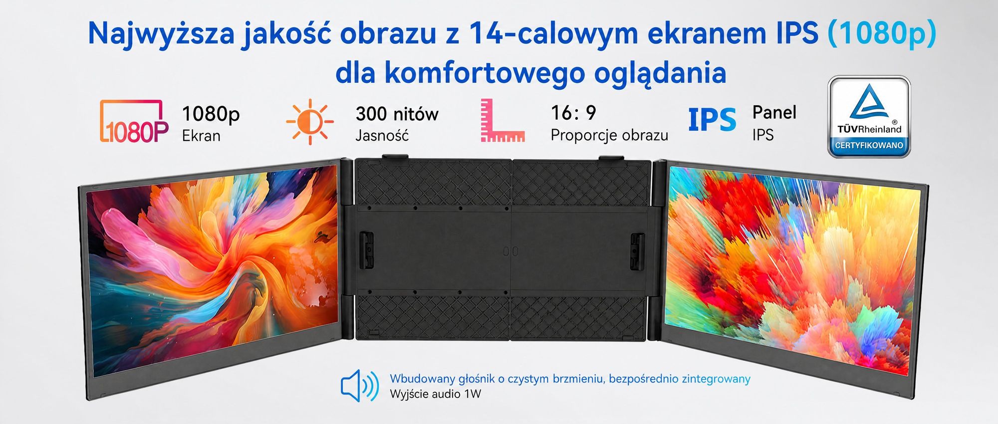Blackview Przenośny monitor DCM6 14", monitor do laptopa z dwoma ekranami, ultracienki, FHD, do laptopów 13,3"-17,3", certyfikat obrót o 180°, kompatybilny z systemami Windows/Mac/Android