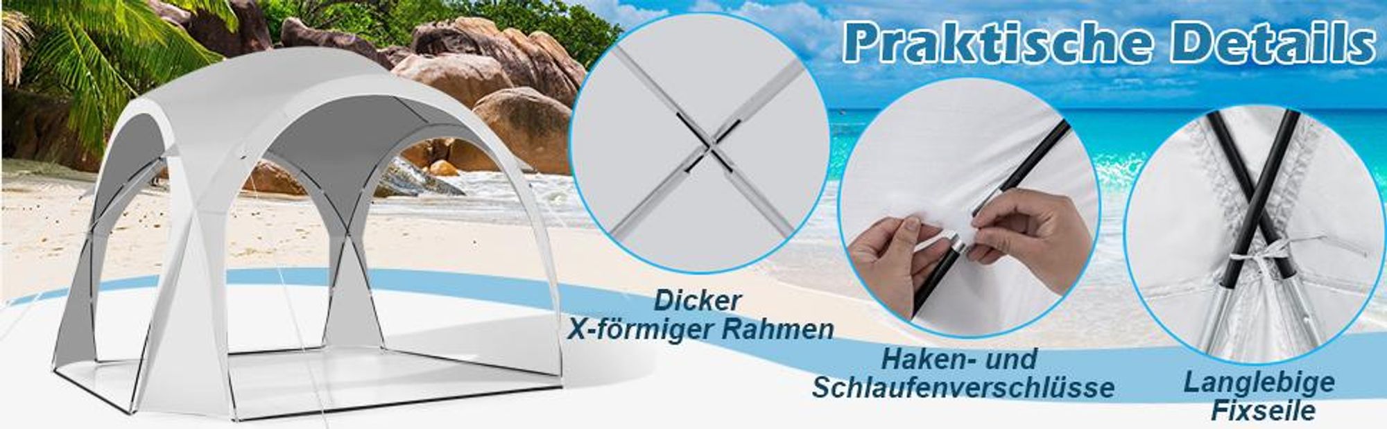 COSTWAY Partyzelt Pavillon weiß, Gartenzelt Gartenpavillon Strandzelt UPF50+ Sonnenschutz, Terrassenzelt für 6-8 Personen Camping Strand 327x327x270cm