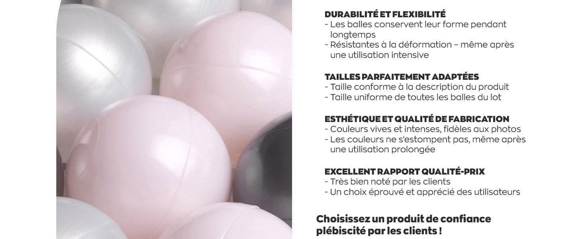 MISIOO Balles pour bain de balles 300 pièces - Balles pour bain de balles - Balles Ø 6 cm - Balles en plastique fabriquées en 100% LDPE - Jouets bébé - Rose clair/perles/argenté