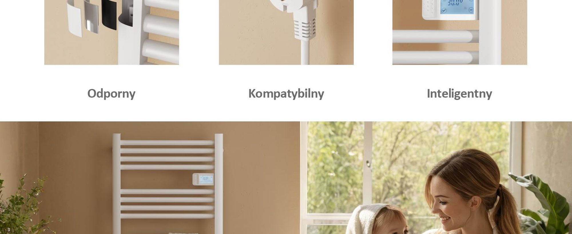 EMKE Grzejnik łazienkowy elektryczny 1200x400 mm, 450W biały, timer dotykowy i programator tygodniowy, suszarka do ręczników