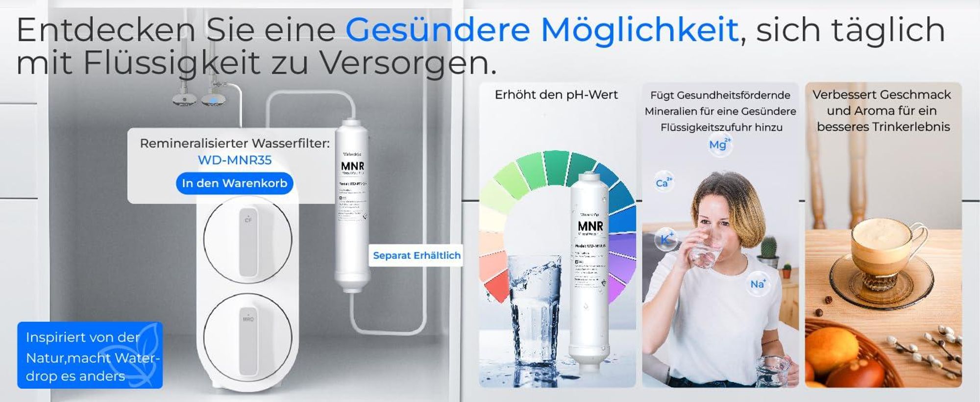 Waterdrop G2P600 Umkehrosmose-Wasserfiltersystem, 8000 Liter, 2:1 Reinwasser, Tanklos, Entkalkungsanlage RO System unter der Spüle