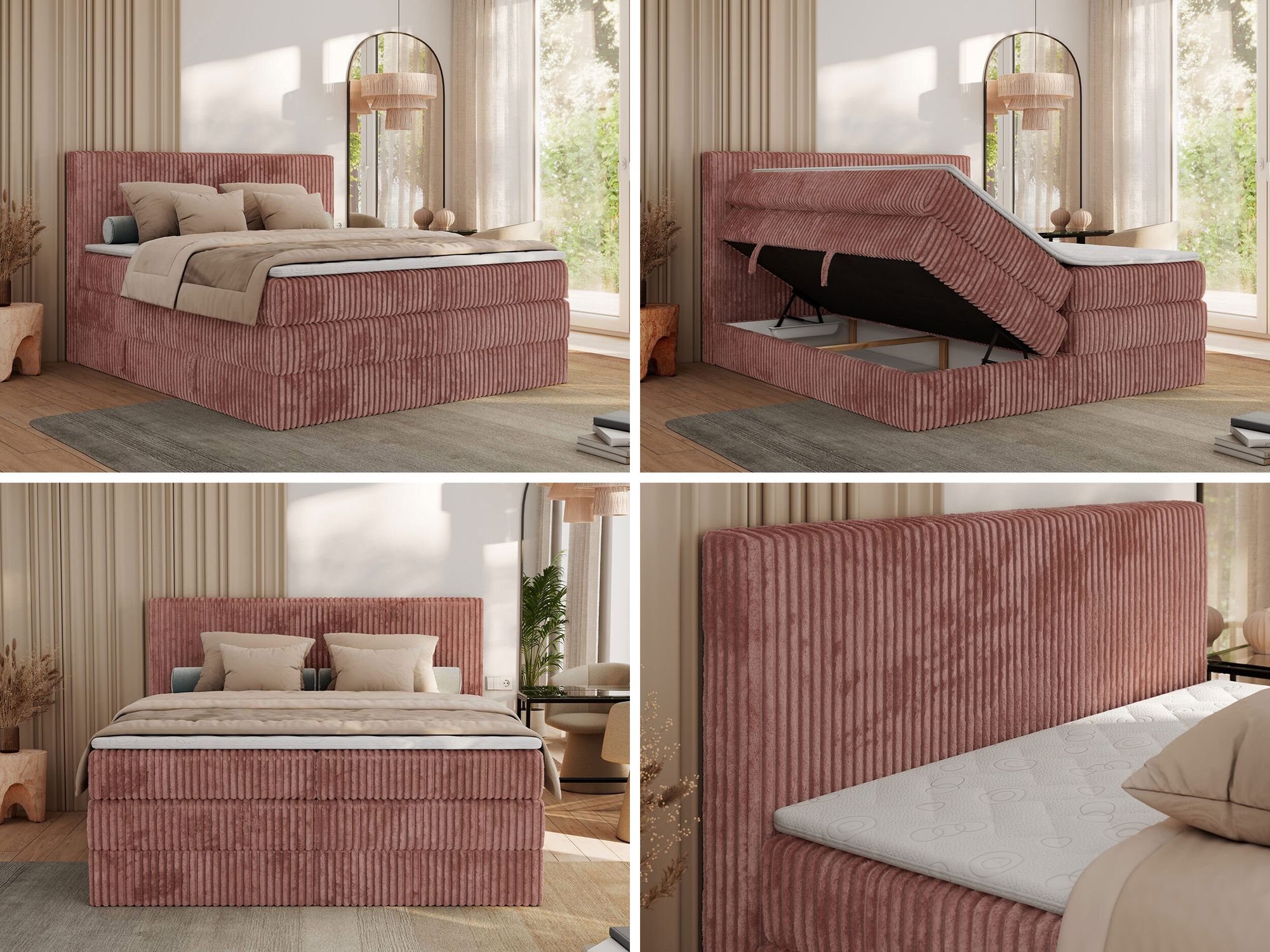 Elegantes Bett für das Schlafzimmer mit praktischen Details.