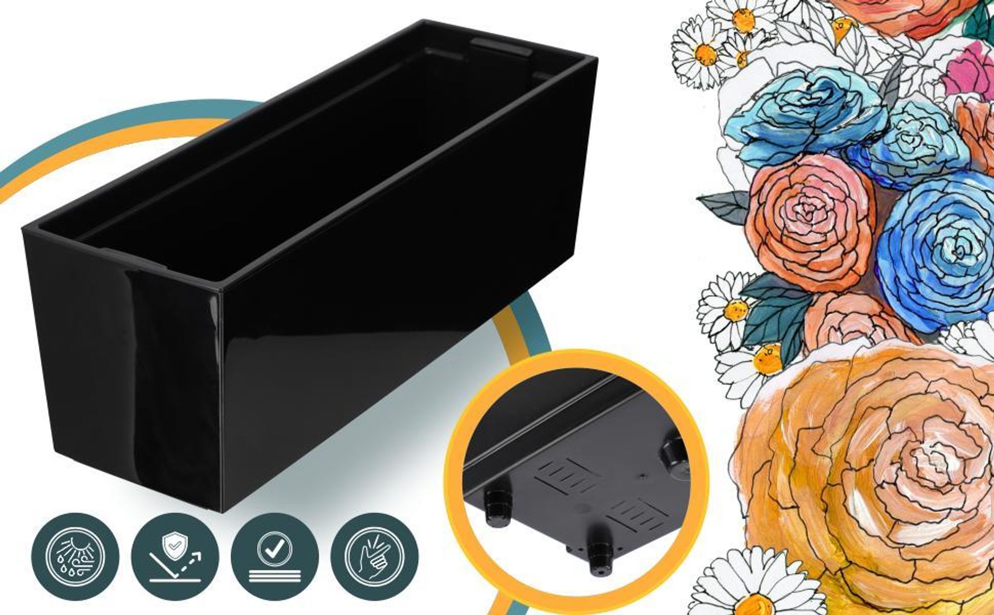 KADAX Blumentopf mit Einsatz "Fontana", 56 cm, Blumenkübel Outdoor, Glattemuster, Schwarz