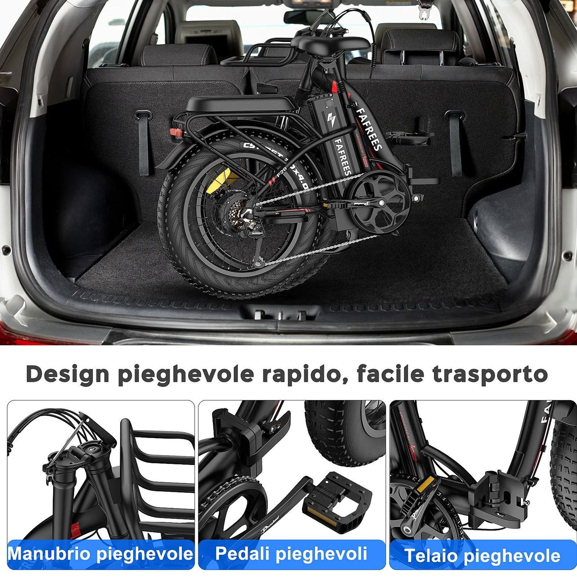 Electric Bike FAFREES F20 Max - Batteria 48V30AH Pneumatico 20" Freno a disco meccanico - Rosso