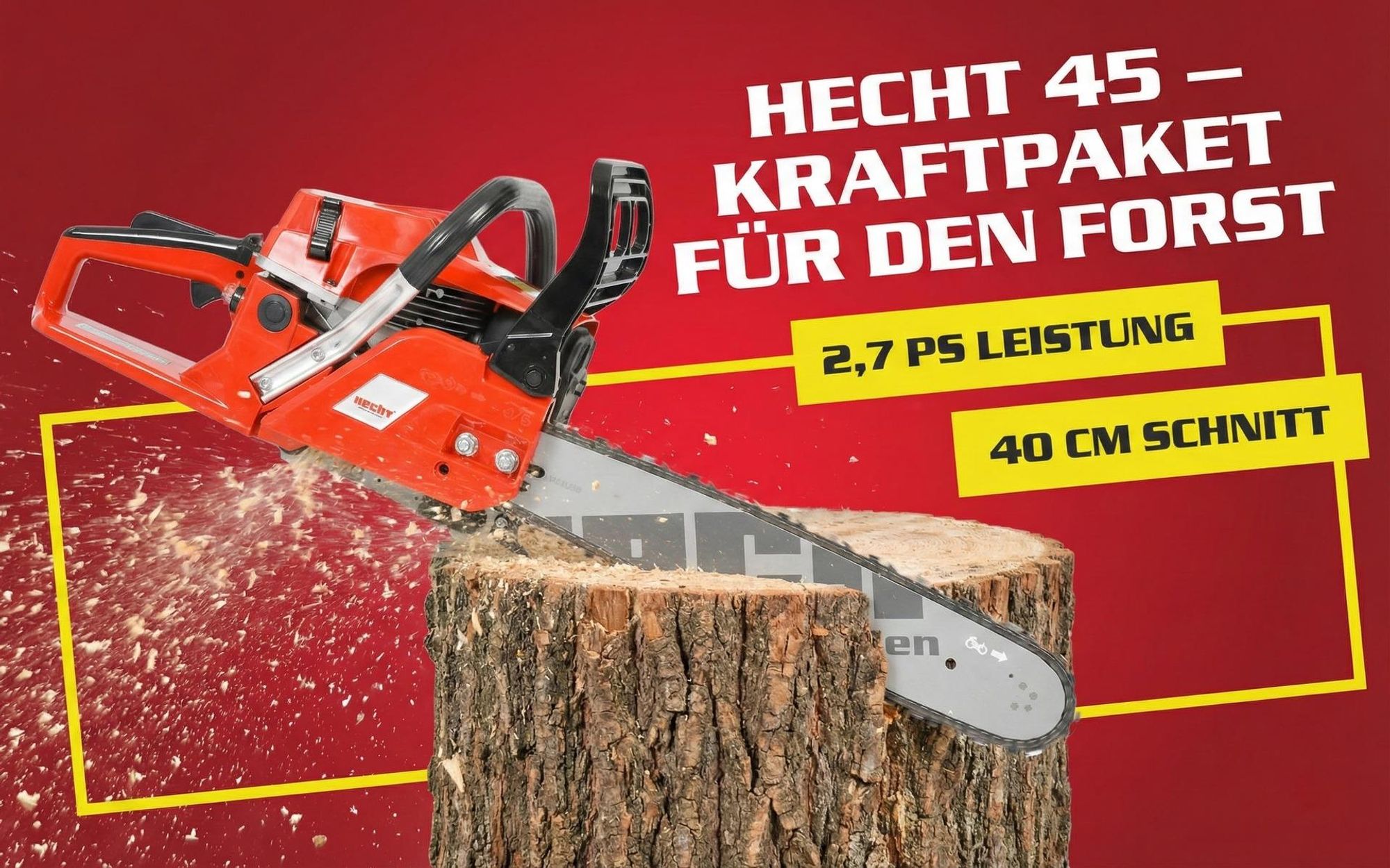 Kettensäge Motorsäge Benzin HECHT 45  | 40 cm Schnittlänge | 2,1 kW / 2,7 PS | Easy-Start | 47 cm Schwert