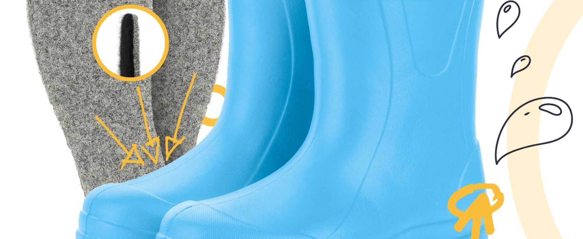 3Kamido GoSplash Kindergummistiefel, sehr leicht und bequem, wasserdicht, mit Griff zum einfachen Anziehen und rutschfester Sohle - Gelb 25/26