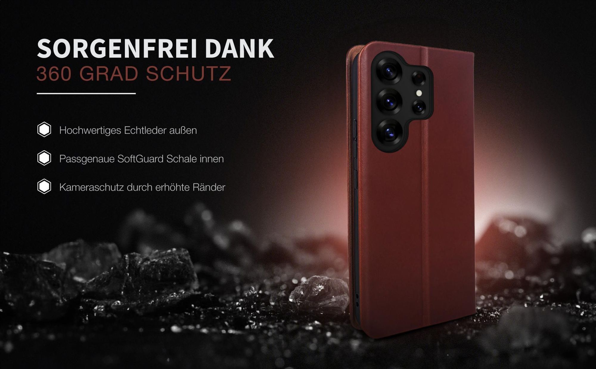 Leder Smartphonehülle für das Samsung Galaxy S25 Ultra mit Rundum Schutz