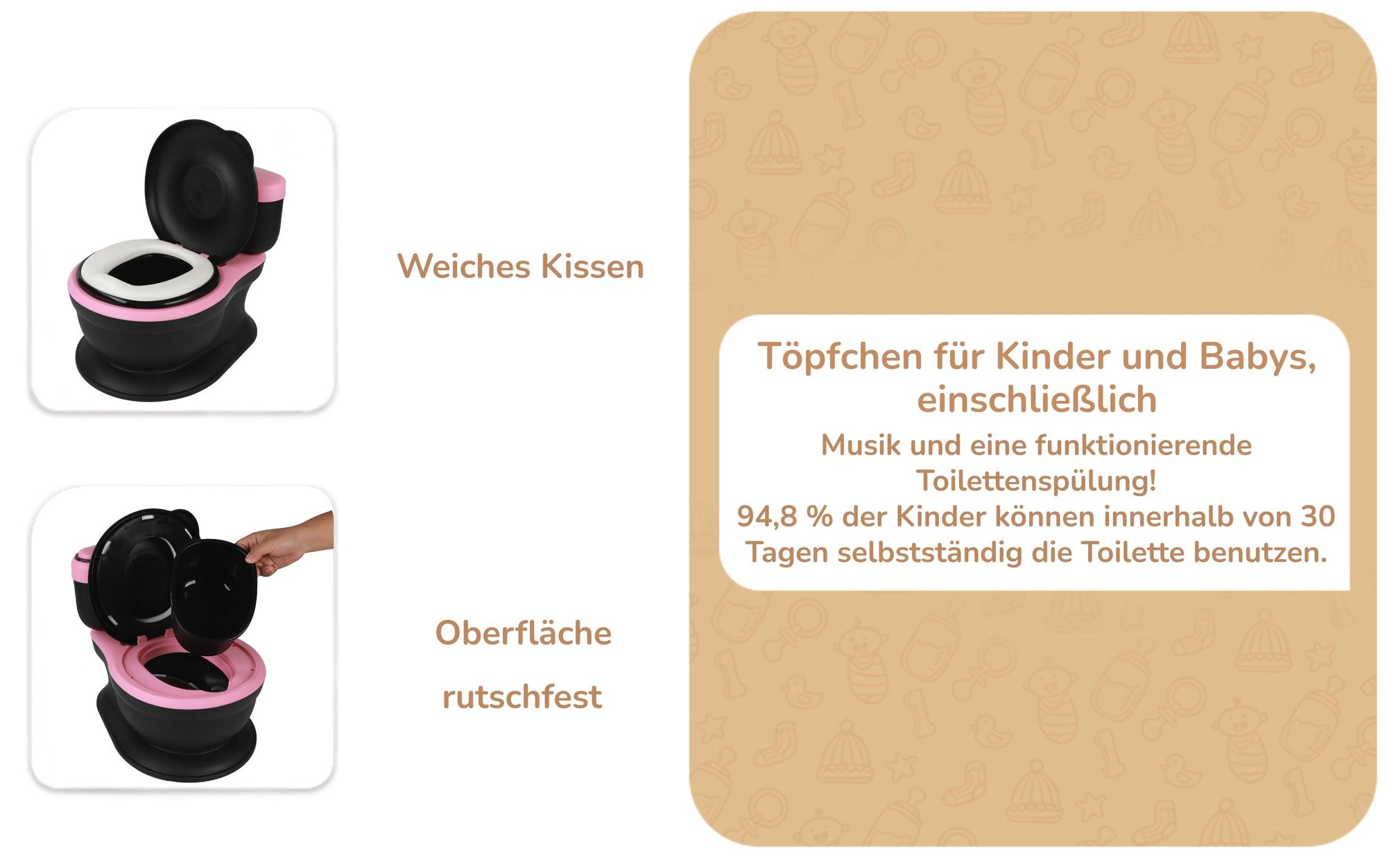 Twinky® Töpfchen für Kinder und Baby – 3-in-1 Toilettentrainer mit Musik- und Spültaste – Toilettensitz mit Deckel und WC-Rollenhalter