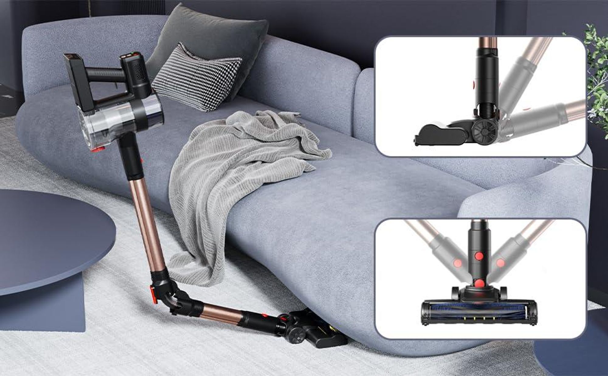Stanew Aspirateur Balai sans Fil, 45Kpa Puissant, 550W Moteur sans Balai, Pliable à 180°, 30Min Autonomie, Filtration HEPA, LED, Polyvalent