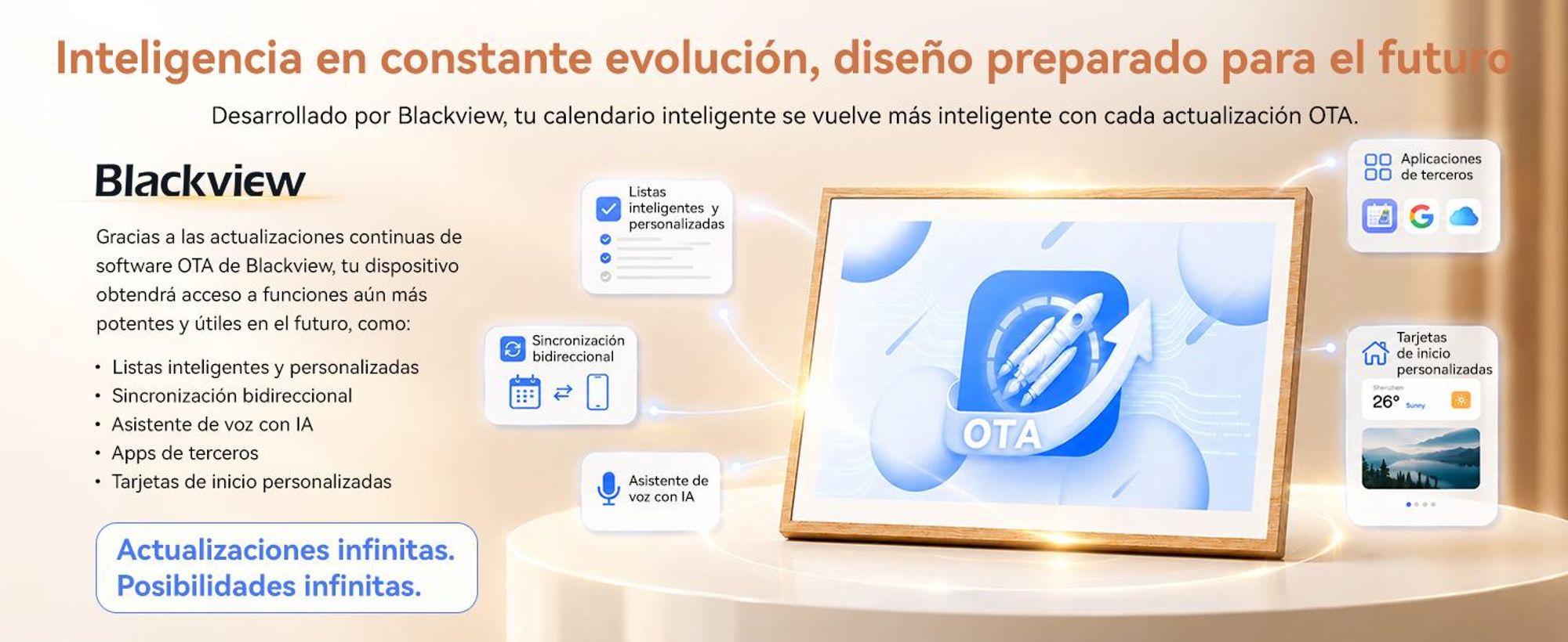 Blackview NEST 10, calendario digital y marco de fotos de 10,1 pulgadas con pantalla táctil, conexión WIFI, resolución de 1280x800, formato 16:10, función de compartir fotos, control parental y diseño de madera