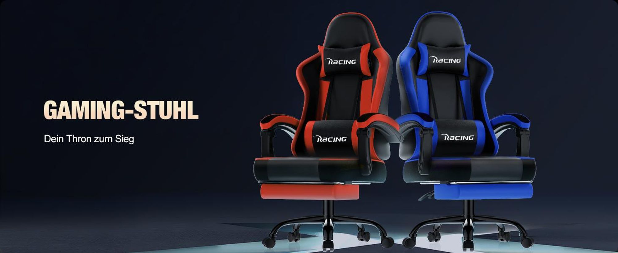 Portreen Gaming Stuhl,Bürostuhl Ergonomischer Gaming Sessel mit Lendenwirbelstütze Fußstütze, gepolstert,Kopfkissen Gaming Stuhl, 150kg Gaming Chair