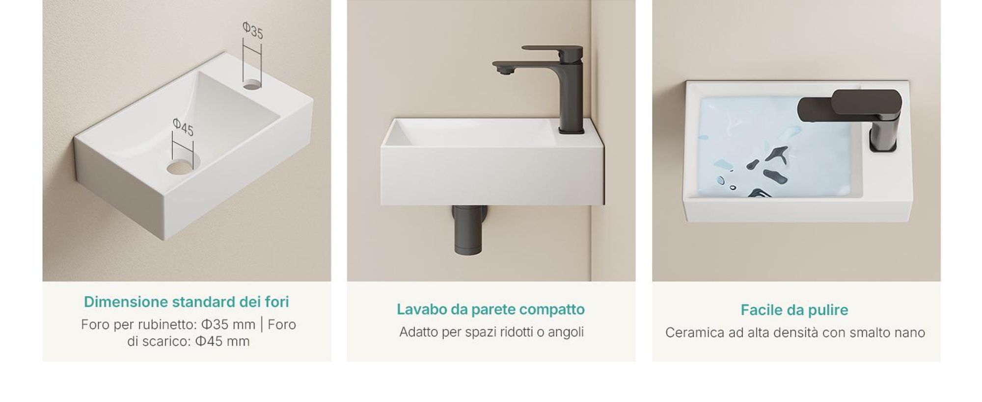 EMKE Lavabo sospeso in ceramica Rettangolare 380x220mm Bianco Lucido Lavabo salvaspazio per WC ospiti e piccoli bagni
