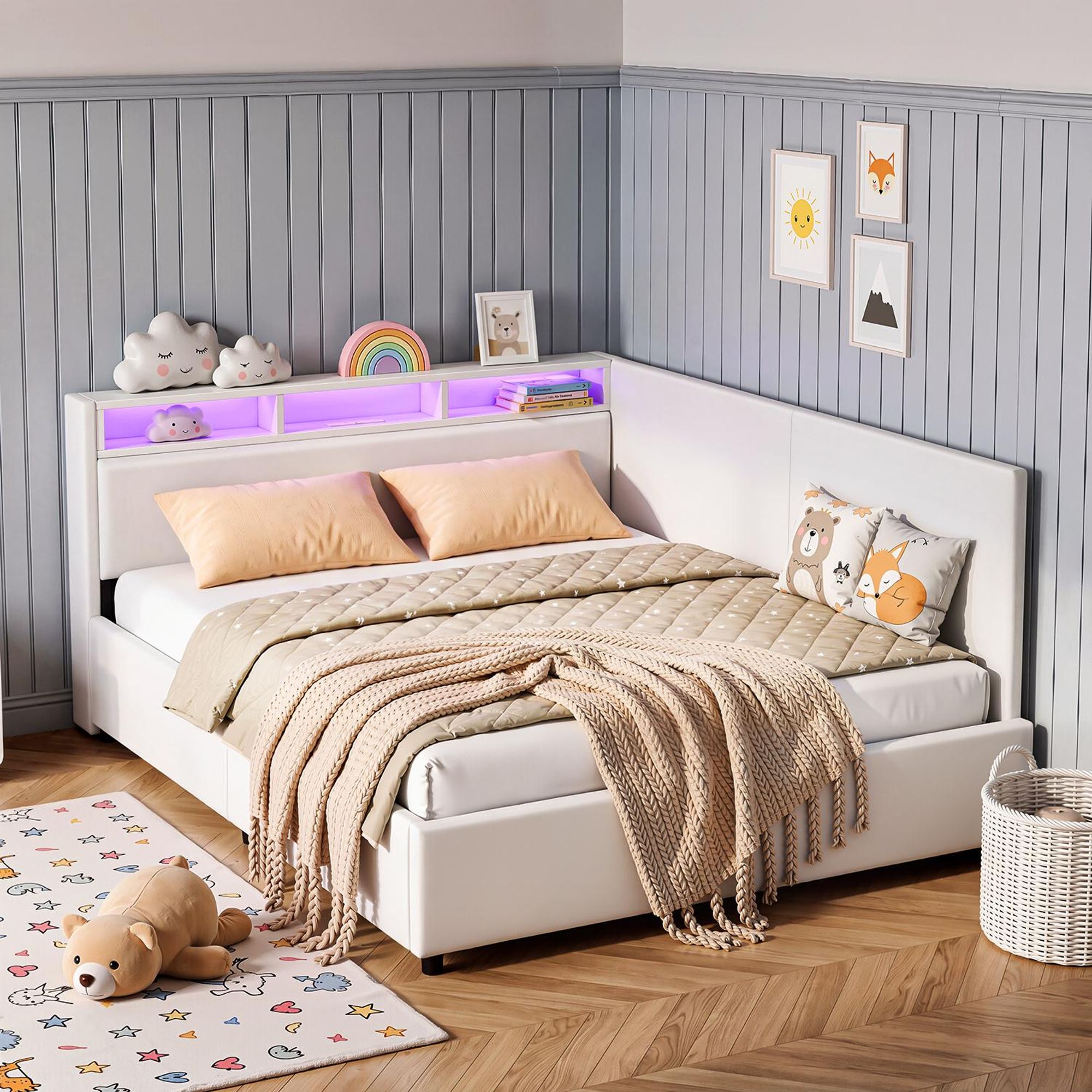 OYAJIA Polsterbett Daybett Tagesbett Jugendbett Mit USB&TYPE-C,Hydraulisch hebbarer Stauraum ,Schlafsofa,Mit LED-Beleuchtung, Ladefunktion, 140x200cm