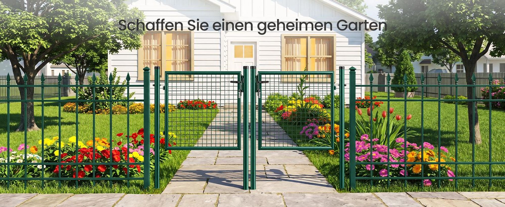SONGMICS Gartentor, Gartentür, verzinkter Stahl, abschließbar, 106 x 90 cm, grün