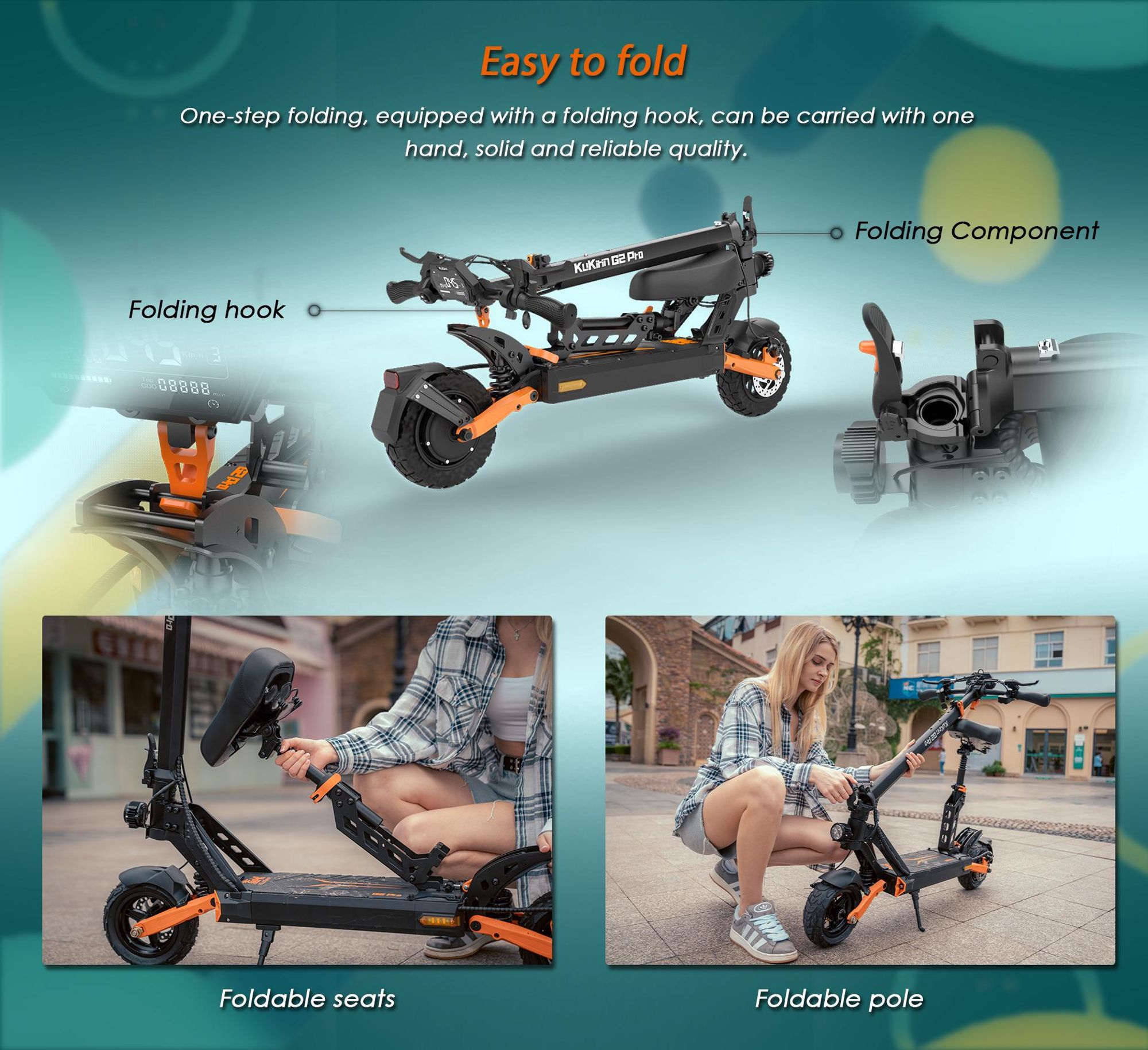 G2 PRO - Trottinette électrique pliable - Roues 9" - Batterie 48v 15Ah - Autonomie 55KM – Freins à double disque - Selle amovible - Écran LED