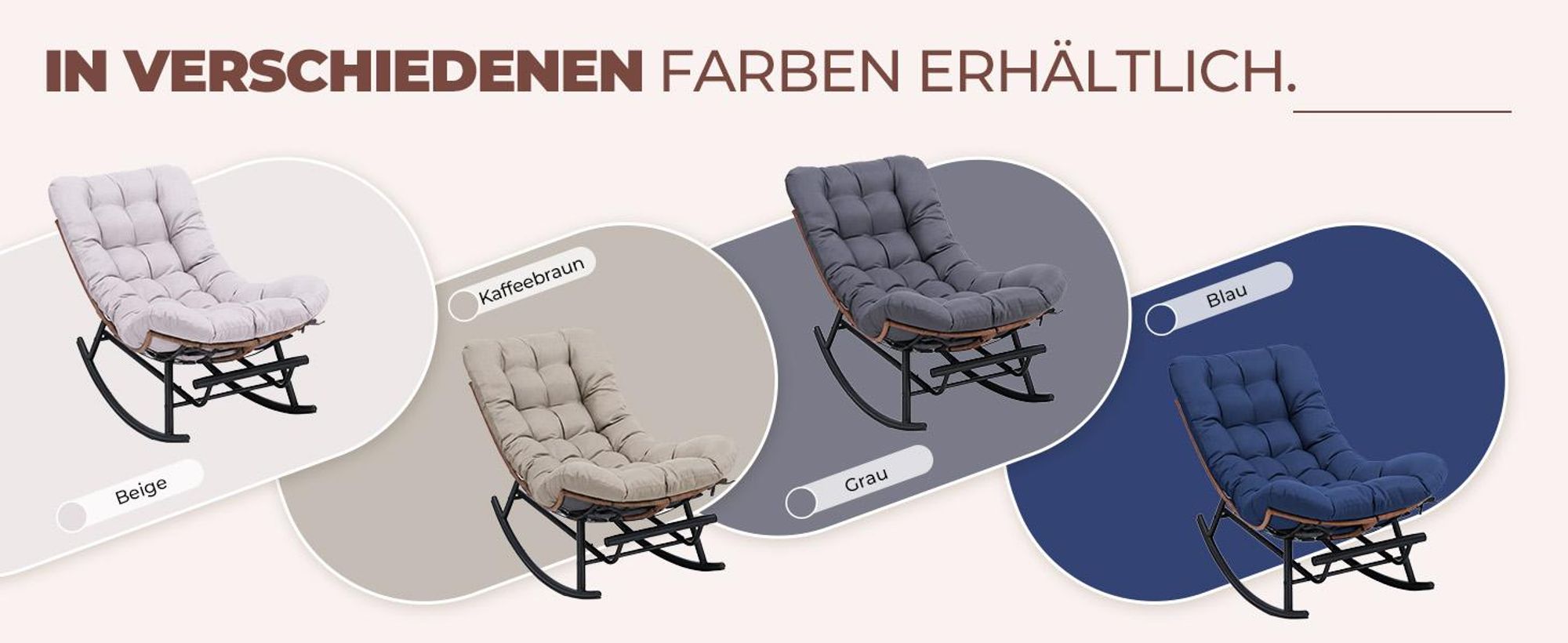 COMHOMA Übergroßer Schaukelstuhl, breite Schaukelliege mit extra dickem Sitzkissen, bequemer Loungesitz für den Innen- und Außenbereich, BLAU