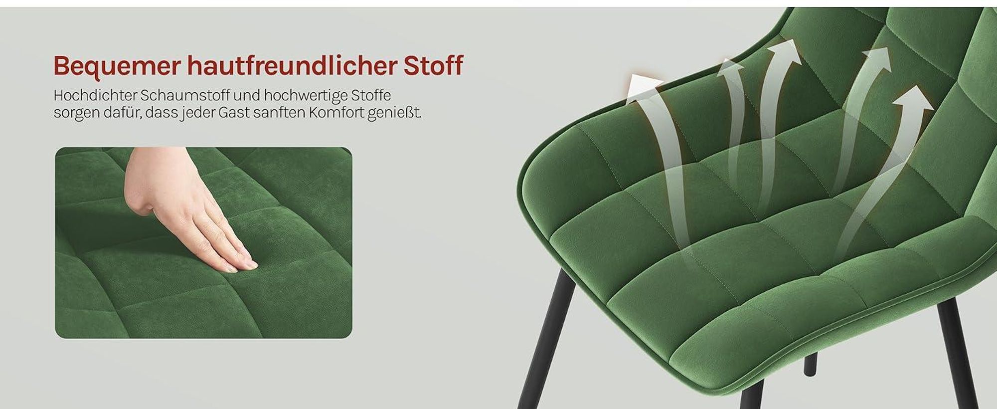 WOLTU Esszimmerstühle 4er-Set, Polsterstuhl mit Rückenlehne, bis 150 kg belastbar, Sitzfläche aus Samt, Metallbeine, Dunkelgrün