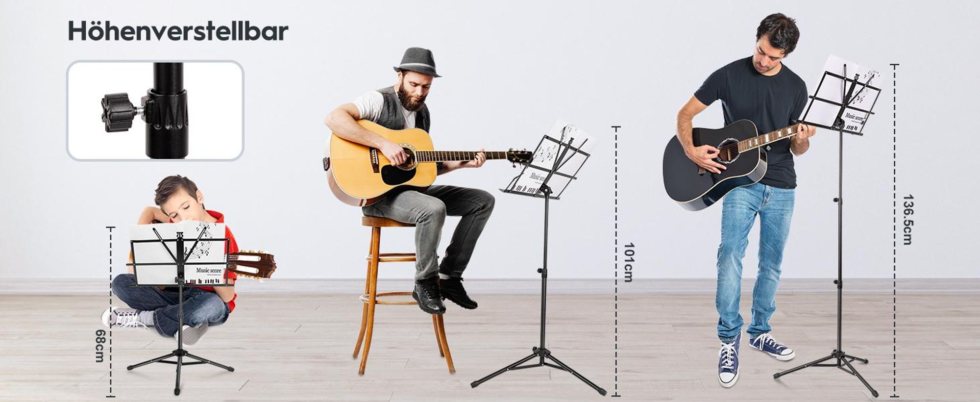 Notenständer, Notenpult, Musikständer, Orchesterpult, Notenstativ, höhenverstellbar 68-136.5cm, mit Tragetasche Music Stand für Kinder und Erwachsene