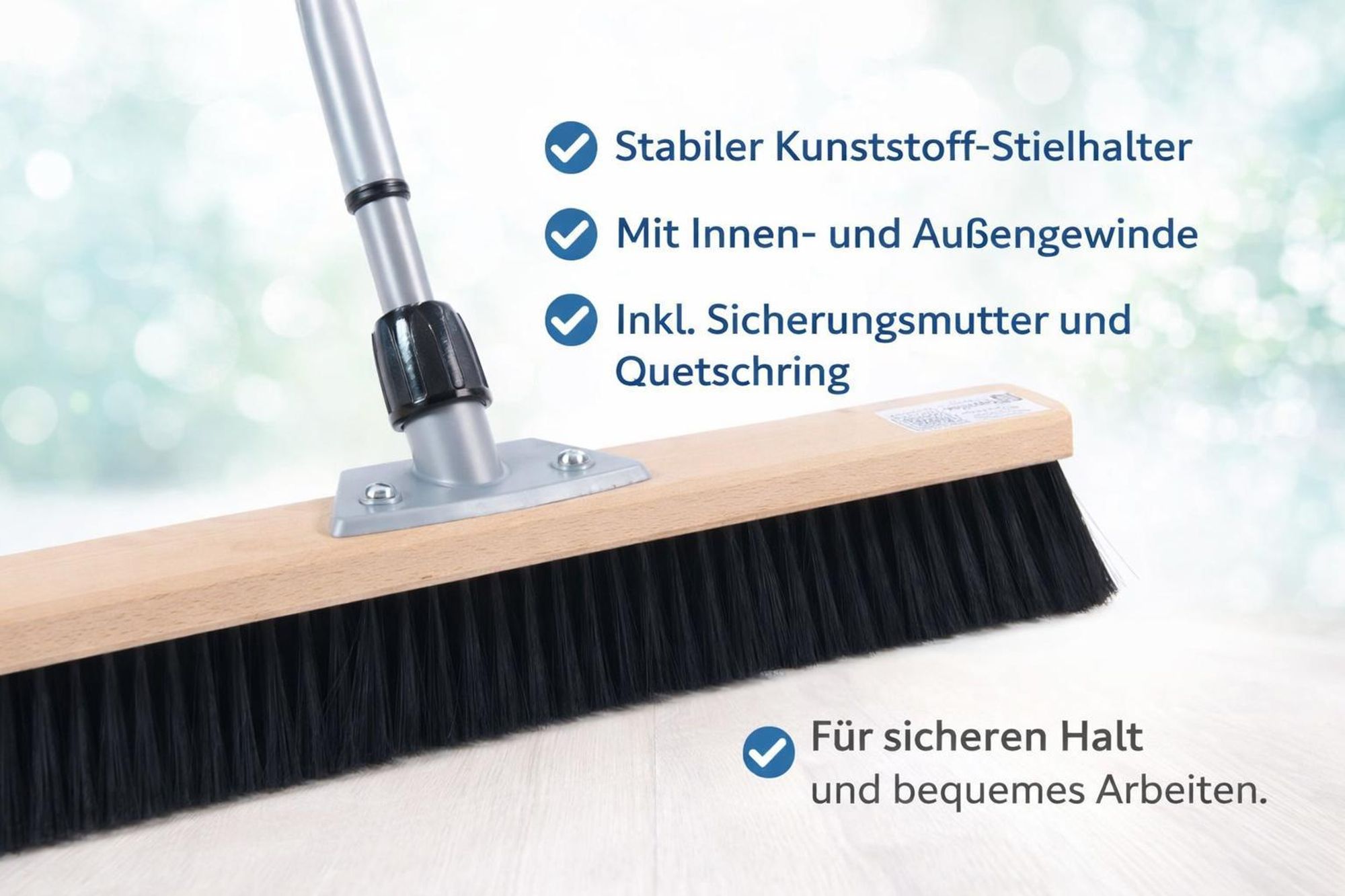 Hochwertiger Saalbesen 60cm Breit schwarze weiche Kunsthaar Borsten mit Teleskopstiel verstellbar ausziehbar Besen mit Stiel für Innen