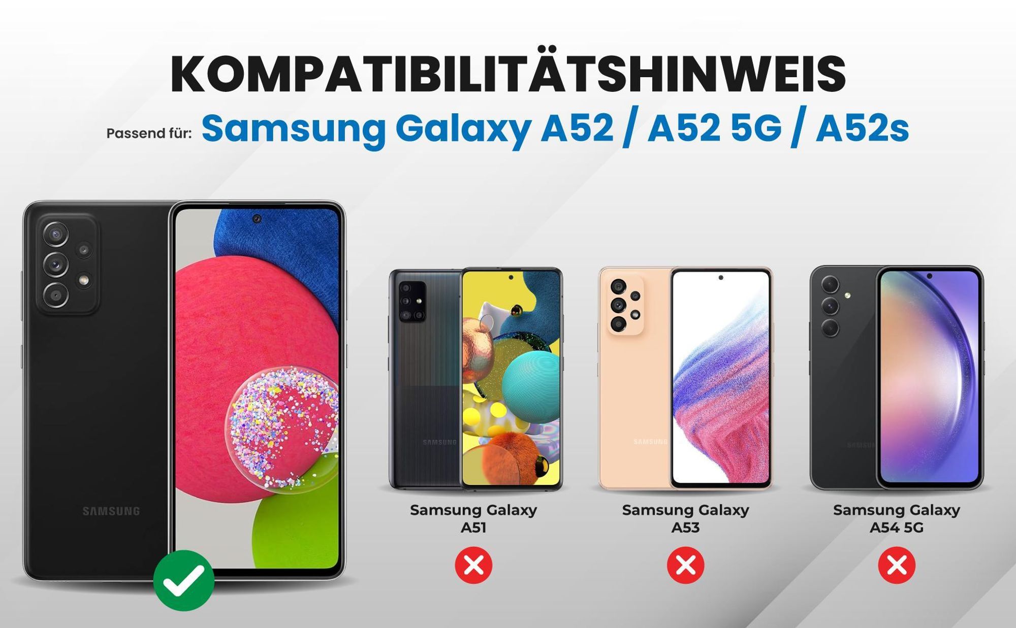 Kompatibilitätshinweise Hülle für Samsung Galaxy A52 / A52 5G / A52s 5G