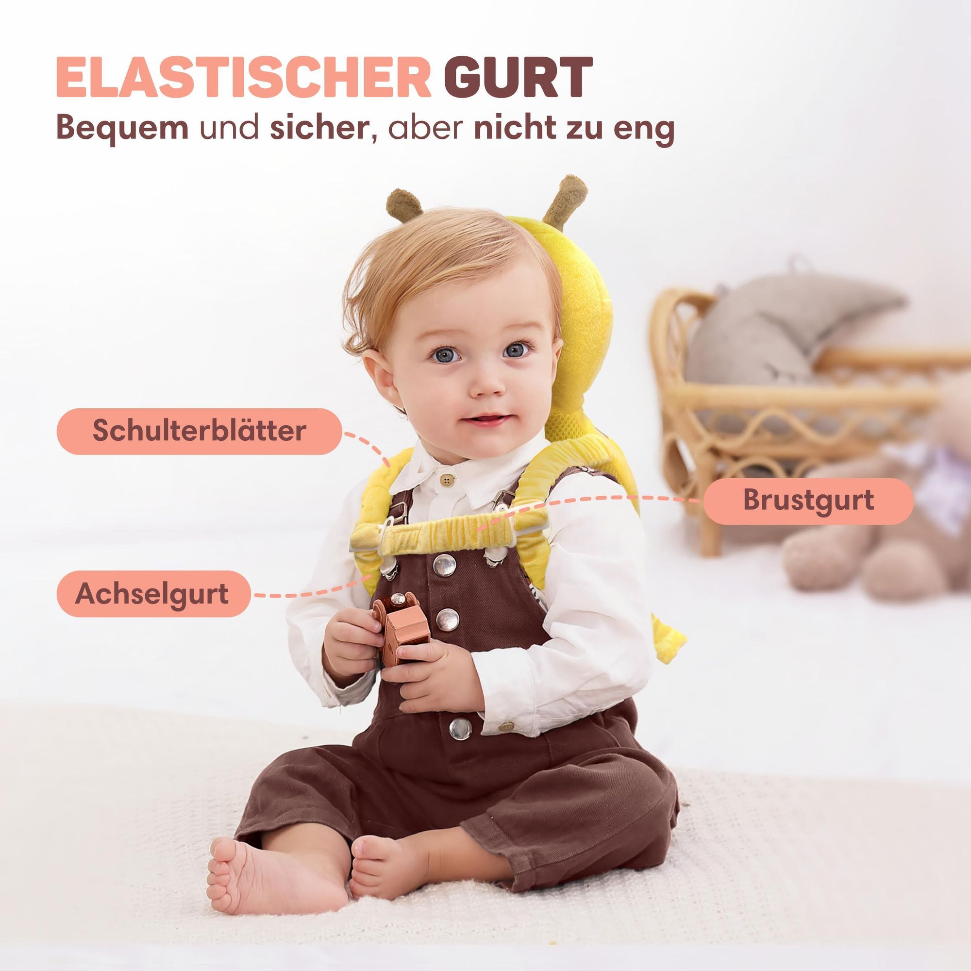 Vulpes Goods Baby Kopfschutz, Fallschutz-Rucksack für Kinder, 3D Bienenform, Kopf-Rückenprotektor Kleinkinder, sicher Krabbeln & Gehen lernen