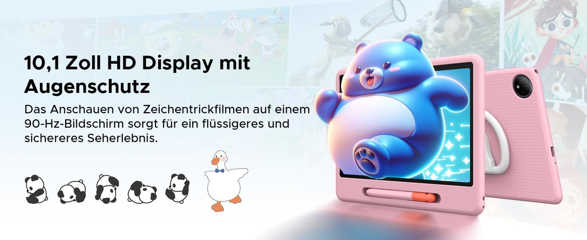 POCKAM P10 Kids 10.1" Tablet, Gemini AI, Android 16, 32(6+26)GB RAM+64GB ROM/TF 2TB, 7000mAh, WiFi Tablet für Kind mit Kindgerechte Hülle und Stift